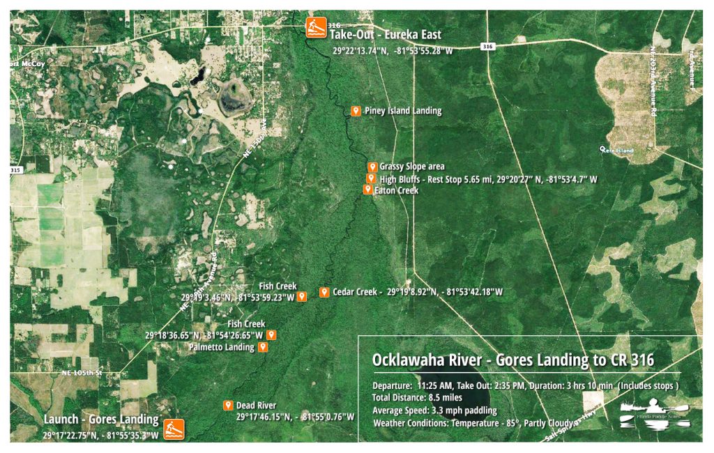 Middle Section of The Ocklawaha River - Paddle Map